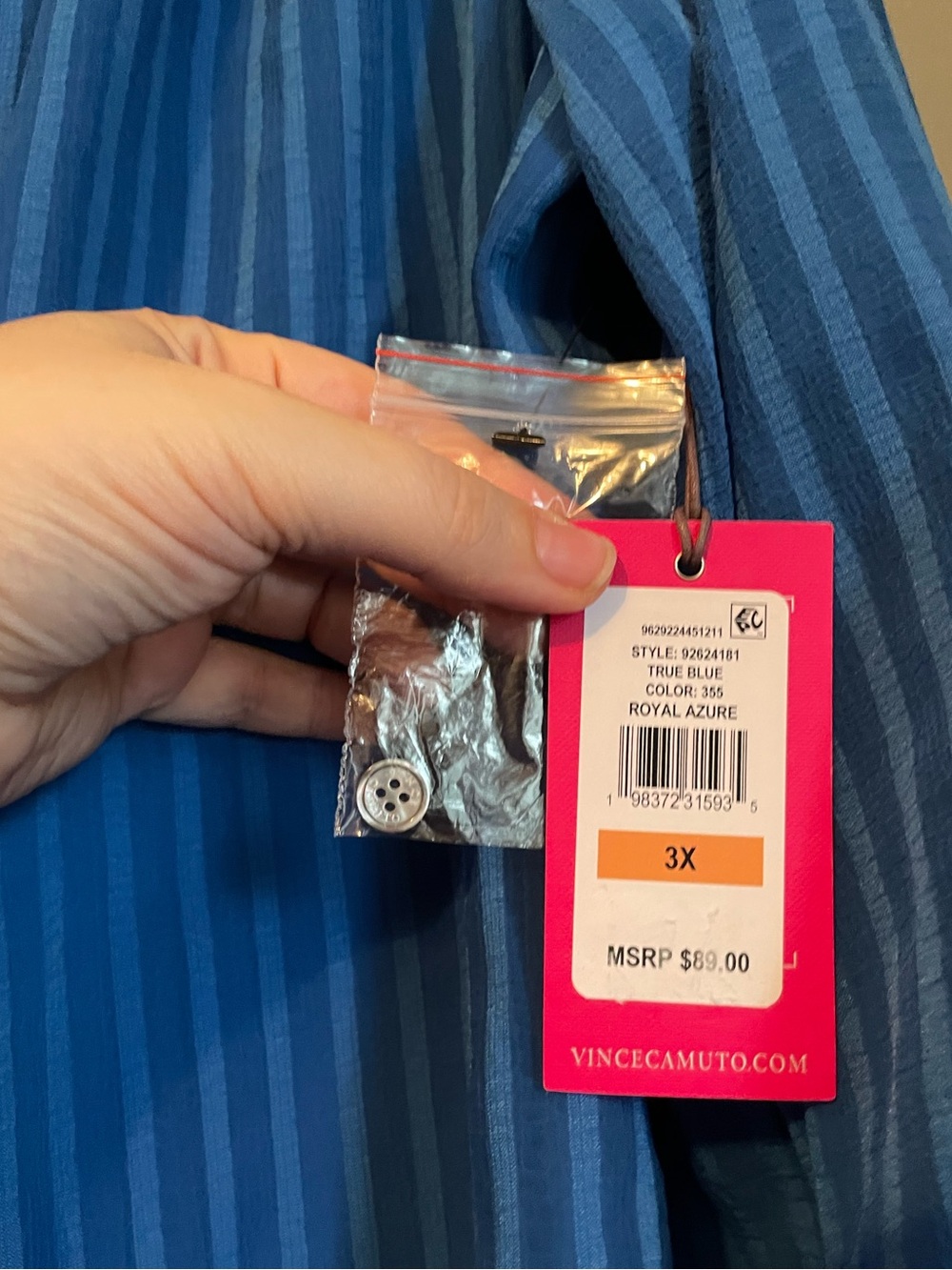 NWT Vince Camuto Sz 3X Womens Blue Striped Blouse Dress Top Shirt Ret $89! - Picture 6 of 11